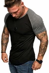 Amaci&Sons Oversize Doppel Farbig Herren Slim-Fit Crew Neck Basic T-Shirt Rundhals (1-0015) Schwarz/Anthrazit