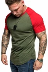 Amaci&Sons Oversize Doppel Farbig Herren Slim-Fit Crew Neck Basic T-Shirt Rundhals (1-0015) Khaki/Rot