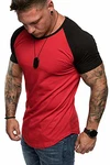 Amaci&Sons Oversize Doppel Farbig Herren Slim-Fit Crew Neck Basic T-Shirt Rundhals (1-0015) Rot/Schwarz (1-0015)