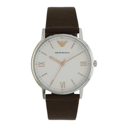 Uhr für Herren, Dreizeigerwerk, 41mm Silbernes Edelstahlgehäuse mit Lederarmband, AR11173