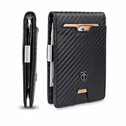 Geldbeutel Männer mit Geldklammer Zurich Geldbörse Herren Kartenetui Slim Portemonnaie Wallet Portmonaise klein Geldtasche Portmonee RFID Kreditkartenetui Brieftasche Carbon Geldclip EC