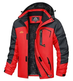 Herren Funktionsjacken Windbreaker Outdoorjacke Rengen Wasserdicht Übergangsjacken Fleece mit Multi-Taschen, Rot, M