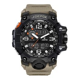 Herren Digitale Armbanduhr, Military Sport Analog-Digital Chronograph Uhren für Männer, Big, 56 mm Wasserdicht LED Harz Gurt Armbanduhr (Khaki)