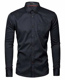 Herren Hemd Regular fit Für Business Hochzeit Freizeit Bügelleicht Reine Farbe Hemden Langarmhemd (M, Schwarz)
