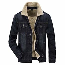 Jeansjacke mit Fell Herren Gefüttert Schwarz Winter Denim Jacke Winterjacke Sherpa Trucker Jacket