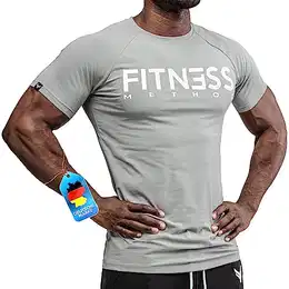 , Sport T-Shirt Herren, Slim-Fit Shirt bequem & hochwertig Männer, Rundhals & Tailliert, Training & Freizeit, Gym & Casual Workout Mann, Baumwolle, Elastan (Grau-Weiß, L)
