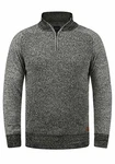 Blend Ganbolf Herren Strickpullover Troyer Grobstrick Pullover mit Reißverschluss Schwarz (70155)