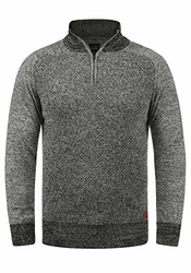 Blend Ganbolf Herren Strickpullover Troyer Grobstrick Pullover mit Reißverschluss Schwarz (70155)