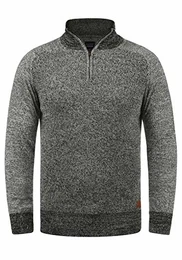Blend Ganbolf Herren Strickpullover Troyer Grobstrick Pullover mit Reißverschluss, Größe:XXL, Farbe:Black (70155)