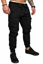 Herren Cargo Jogger Chino Hose Pants Mit Stretch R0701 Schwarz W31