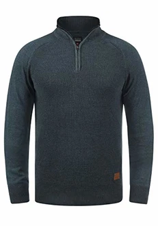 Blend Ganbolf Herren Strickpullover Troyer Grobstrick Pullover mit Reißverschluss Navy (70230)