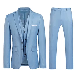 Herren 3 Teilig Anzug 2-Knopf Slim Fit Anzüge Modern Sakko Weste Hose für Business Hochzeit, Azurblau, M