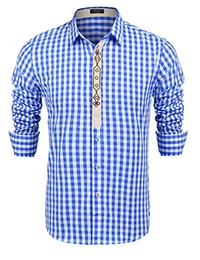 Hemd Herren Karriert Trachtenhemden Regular Fit Langarm Männer Freizeithemden Karohemden Plaid Shirt Oberteil Oktoberfest Festhemd Blau M
