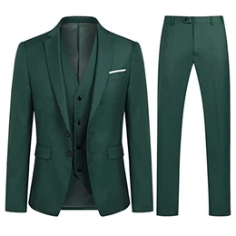 Herren 3 Teilig Anzug 2-Knopf Slim Fit Anzüge Modern Sakko Weste Hose für Business Hochzeit, Grün, M