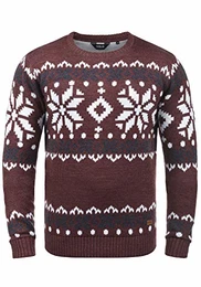 !Solid Norwig Herren Weihnachtspullover Norweger-Pullover Winter Strickpullover Grobstrick Pullover mit Rundhalsausschnitt, Größe:M, Farbe:Wine Red Melange (8985)