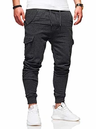 . Herren Lange Cargo Trainingshose Jogging-Hose Sport-Hose 60-0013 Dunkelgrau M