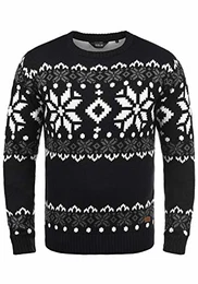 !Solid Norwig Herren Weihnachtspullover Norweger-Pullover Winter Strickpullover Grobstrick Pullover mit Rundhalsausschnitt, Größe:M, Farbe:Black (9000)