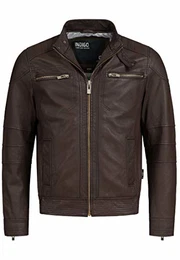 Herren Germo Lederjacke aus 100% Lammleder mit Biker-Kragen & 6 Taschen Echtleder Jacke Wasserabweisende Herrenjacke Übergangsjacke Freizeitjacke Bikerjacke f. Männer Dk Brown M