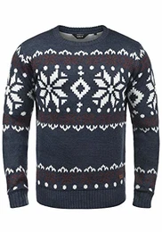 !Solid Norwig Herren Weihnachtspullover Norweger-Pullover Winter Strickpullover Grobstrick Pullover mit Rundhalsausschnitt, Größe:M, Farbe:Insignia Blue Melange (8991)