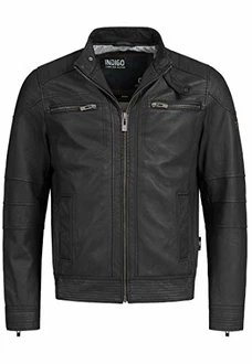 Indicode Herren Germo Lederjacke mit Biker-Kragen & 6 Taschen Indicode Herren Germo Lederjacke mit Biker-Kragen & 6 Taschen