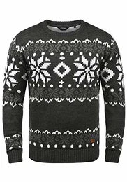 !Solid Norwig Herren Weihnachtspullover Norweger-Pullover Winter Strickpullover Grobstrick Pullover mit Rundhalsausschnitt, Größe:M, Farbe:Dark Grey Melange (8288)