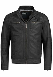 Indicode Herren Germo Lederjacke mit Biker-Kragen & 6 Taschen Schwarz