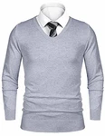 iClosam Pullover Herren V-Ausschnitt Langarm Sweater Grau