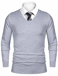 iClosam Pullover Herren V-Ausschnitt Langarm Sweater Grau