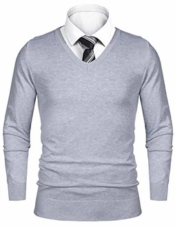 iClosam Pullover Herren V-Ausschnitt Langarm Sweater Grau