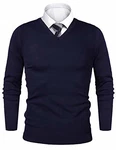 iClosam Pullover Herren V-Ausschnitt Langarm Sweater Dunkelblau