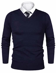 iClosam Pullover Herren V-Ausschnitt Langarm Sweater Dunkelblau