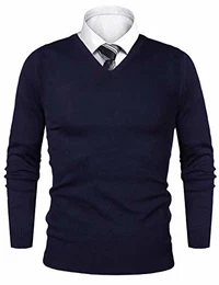 Pullover Herren V-Ausschnitt Langarm Baumwolle Sweater (Dunkelblau1, M)