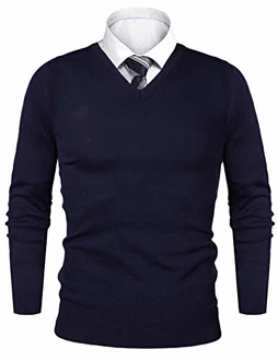 iClosam Pullover Herren V-Ausschnitt Langarm Sweater Dunkelblau