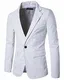 Kasen Herren Mantel Sakko Revers Button PU Kunstleder Lange Ärmel Anzug Blazer Jacke Weiß M