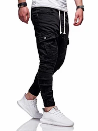 MT Styles Biker Jogger-Jeans Chino Hose RJ-2276 (Schwarz, W30)