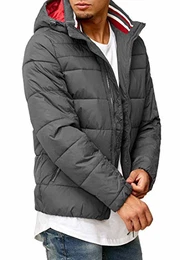 Indicode Herren Philpot Steppjacke in Daunenjacken-Optik mit Abnehmbarer Kapuze und Stehkragen gefütterte sportliche Winterjacke warme robuste Übergangsjacke Jacke für Männer Dk Grey M