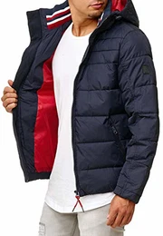 Indicode Herren Philpot Steppjacke in Daunenjacken-Optik mit Abnehmbarer Kapuze und Stehkragen gefütterte sportliche Winterjacke warme robuste Übergangsjacke Jacke für Männer Navy S
