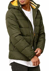 Indicode Herren Philpot Steppjacke mit Abnehmbarer Kapuze und Stehkragen Forest
