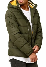 Indicode Herren Philpot Steppjacke in Daunenjacken-Optik mit Abnehmbarer Kapuze und Stehkragen gefütterte sportliche Winterjacke warme robuste Übergangsjacke Jacke für Männer Forest M