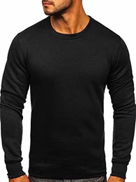 Herren Sweatshirt Pullover Sweater Pulli ohne Kapuze Langarmshirt Rundhalsausschnitt Farbvarianten Crew Neck Longsleeve Classic Fitness Basic Sport J.Style 2001 Schwarz M [1A1]