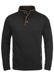 Achlias Herren Troyer Sweatpullover mit Stehkragen Knöpfen und Taschen, Größe:M, Farbe:Black (70155)