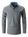 GHYUGR Herren Poloshirt Langarm Polohemd Grau