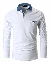 GHYUGR Herren Poloshirt Langarm Polohemd Weiß