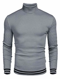 Wixens Herren Rollkragenpullover Feinstrick Langarmshirt Basic Regular fit Sweater Pulli (Grau, M)
