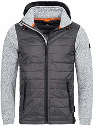 Indicode Herren Marylebone Hybrid Übergangsjacke mit angedeuteter Steppweste und Kapuze warme Strickfleece Winterjacke Steppjacke sportliche Outdoor Jacke für Männer Lt Grey S