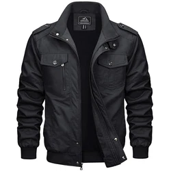 MAGCOMSEN Herren Cargo Jacke Outdoor Stehkragen Feldjacke Schwarz