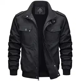 Herren Stehkragen Cargo Jacke Baumwolle Armee Feldjacke Herren Outdoor Winddicht Blouson Atmungsaktiv Freizeitjacke Retro Bomber Jacken mit Taschen Schwarz M