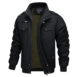 Herren Military Jacke Leicht Übergangsjacke Winddichte Outdoorjacke Herbst Windjacke Baumwolle Fliegerjacke, Schwarz M