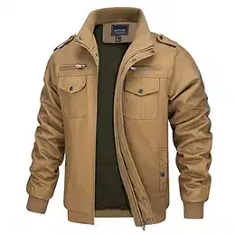 Jacke Herren Übergangsjacke Militär Fliegerjacke Männer Pilotenjacke Outdoor Winterjacke mit Stehkragen, Khaki M