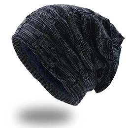 UPhitnis Warme Beanie Herren Damen - Mützen Long Slouch - Wintermütze mit Kariert Strickmuster Sehr Weichem Fleecefutter